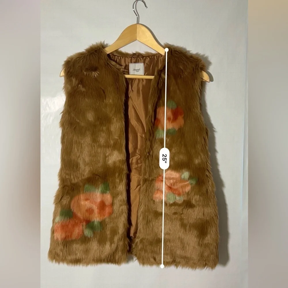Mayoral Girl Faux-Fur Brown Floral Sleeveless Vest 12
